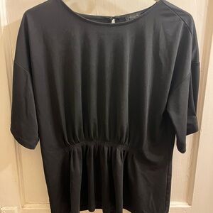 Ann Taylor Black Short Sleeve Gathered Waist Tunic